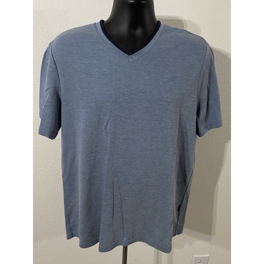 Perry Ellis Shirt Mens XL Top Blue V-Neck  Short Sleeve